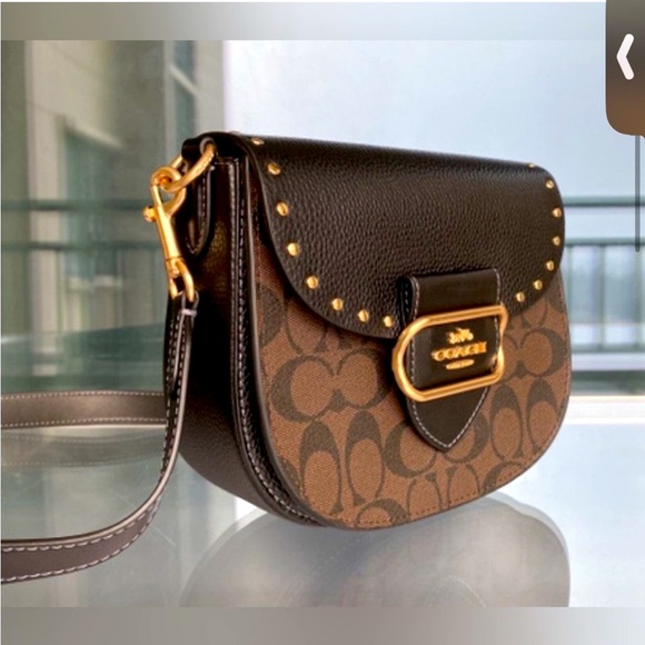 Coach CE567 Morgan Saddle Bag In Colorblock Brown & Black Gold Rivets - NWOT - Picture 3 of 14